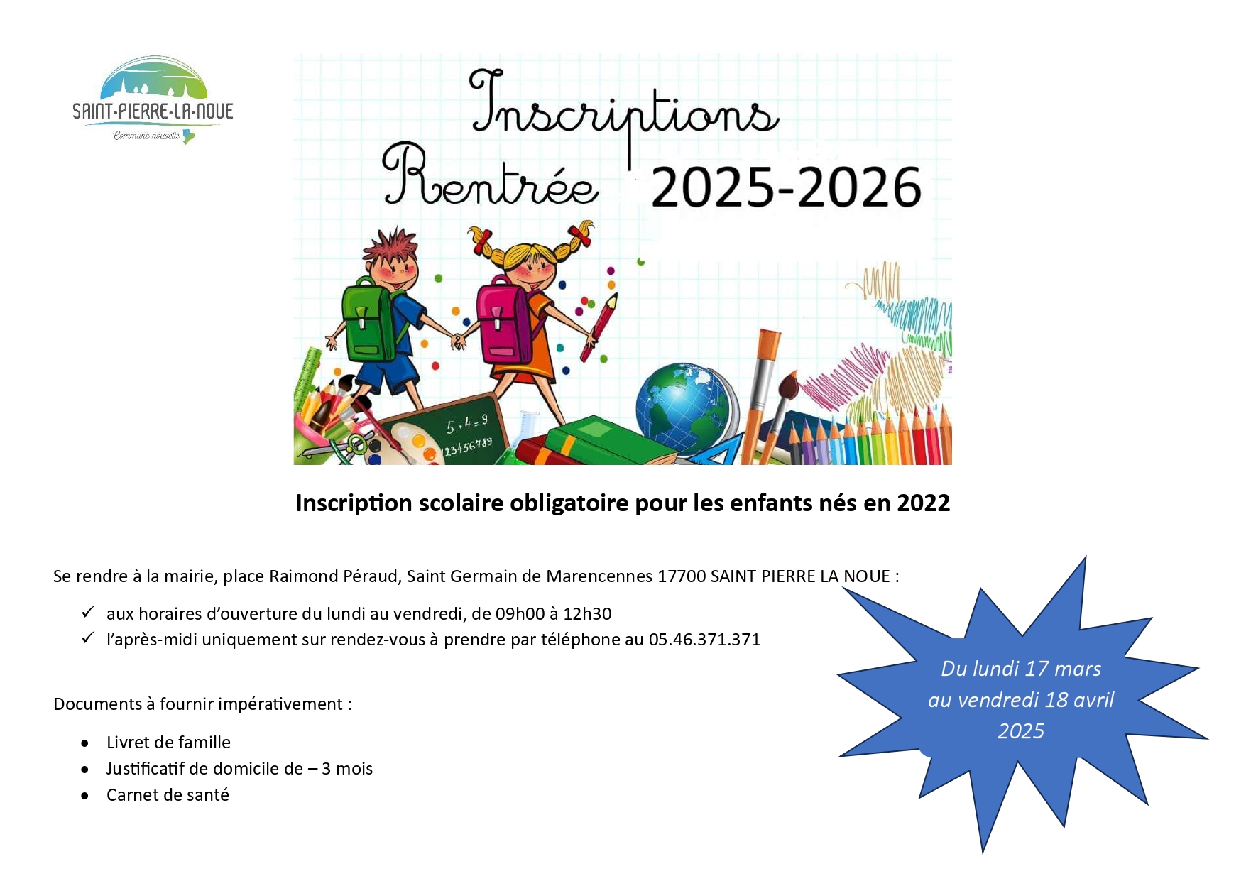 affiche inscriptions scolaires