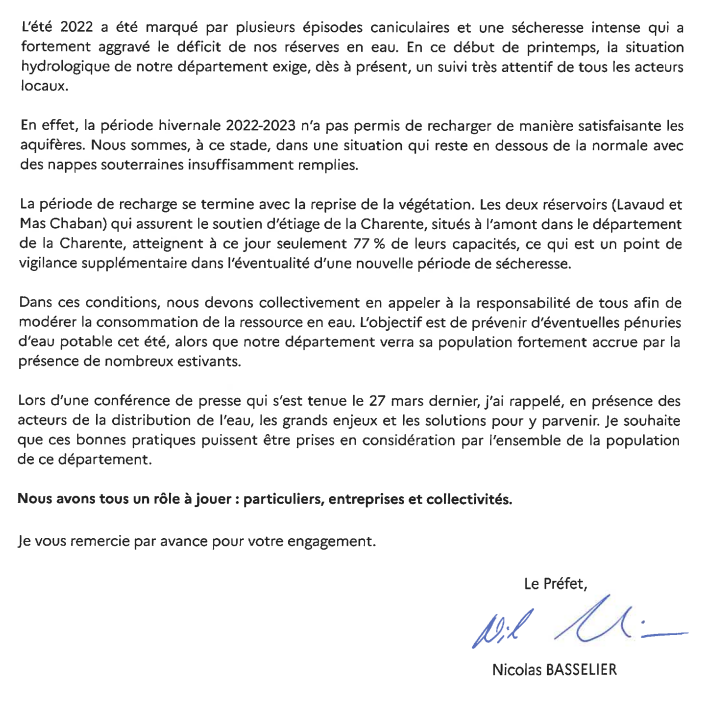 Extrait du message du Préfet