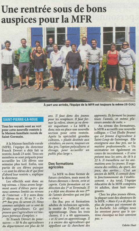 2021 09 02 Rentrée MFR Article