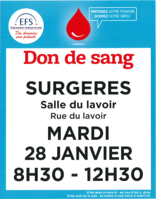 Don du sang 28 janvier 2020 image